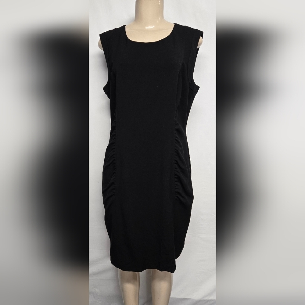 Calvin Klein 14 Wiggle Pencil Black Dress Sleeveless Gathered Sides